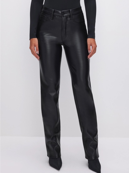 Good American Pants - Good American Icon Black Faux Leather Straight Pants